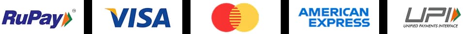 Accepted payment methods: RuPay, Visa, Mastercard, American Express, and UPI